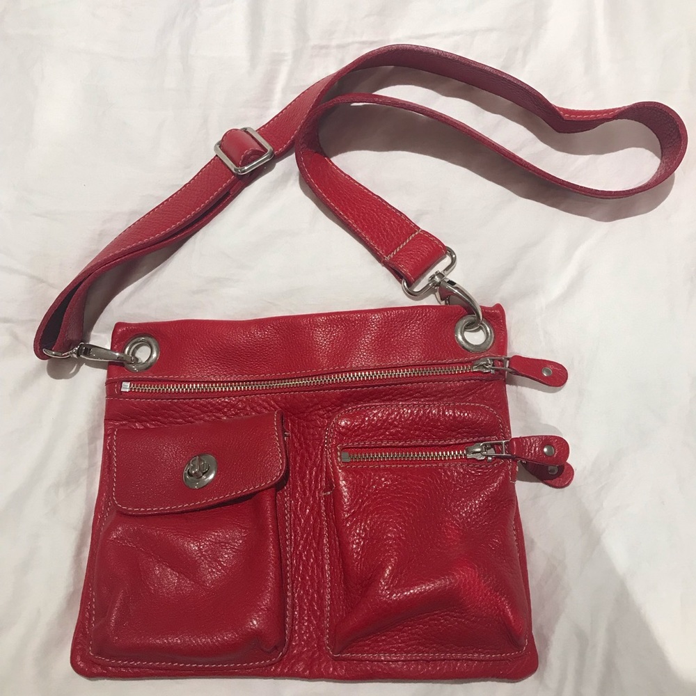 Roots Red Leather Crossbody